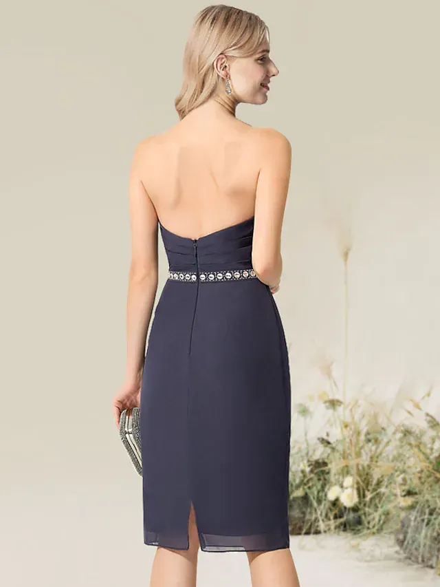 Luolandi Convertible Elegant Wedding Guest Cocktail Party Dress Strapless Short Sleeve Knee Length Lace with Lace Insert