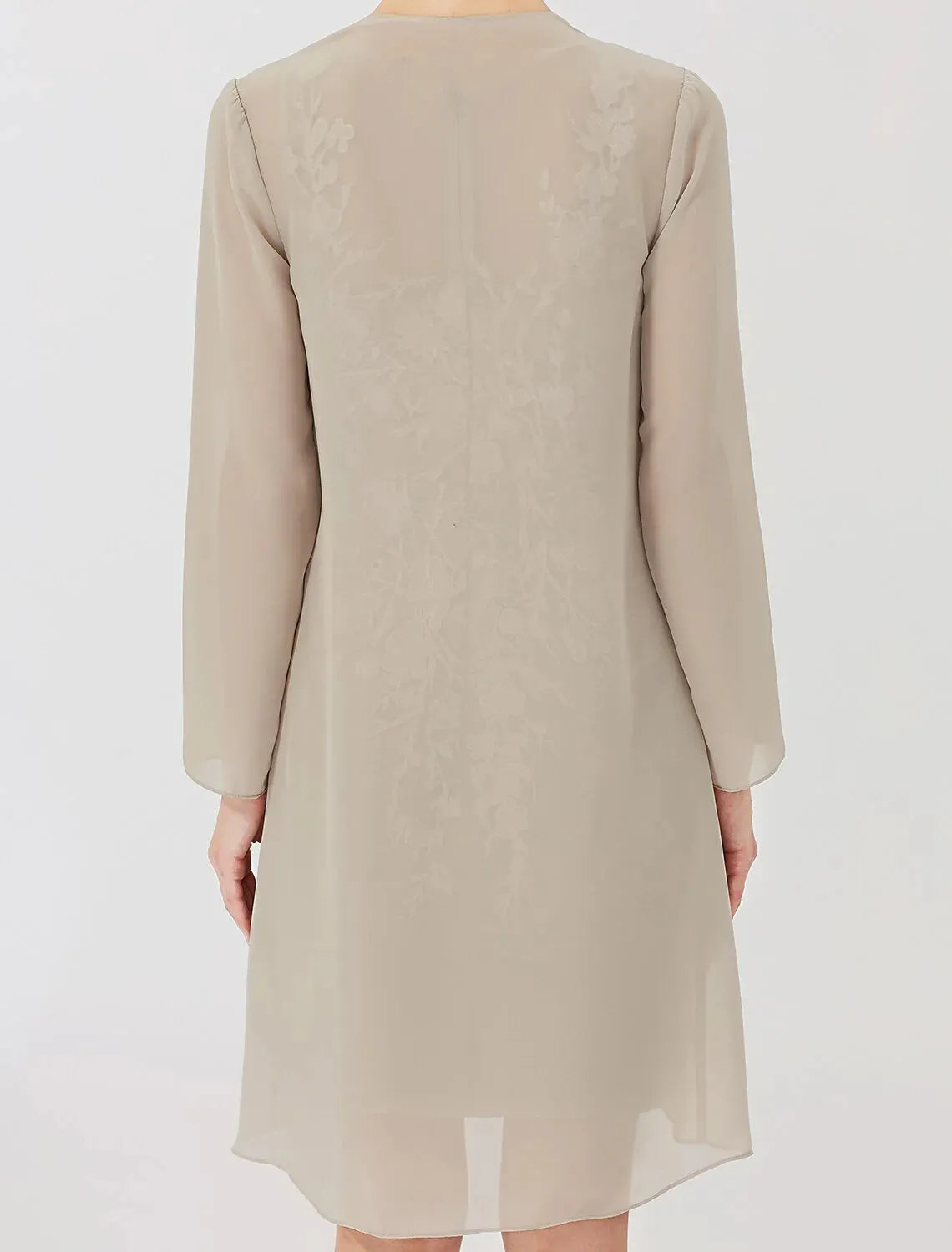 Luolandi Sheath / Column Mother of the Bride Dress Formal Classic & Timeless Elegant & Luxurious Convertible Dress Illusion Neck Knee Length Chiffon All Over Lace Long Sleeve with Appliques Beautiful
