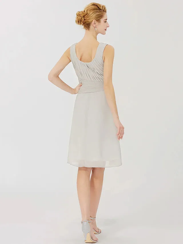 Luolandi Sheath / Column Mother of the Bride Dress Formal Classic & Timeless Elegant & Luxurious Convertible Dress Jewel Neck Knee Length Chiffon 3/4 Length Sleeve with Criss Cross