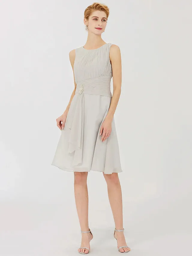 Luolandi Sheath / Column Mother of the Bride Dress Formal Classic & Timeless Elegant & Luxurious Convertible Dress Jewel Neck Knee Length Chiffon 3/4 Length Sleeve with Criss Cross