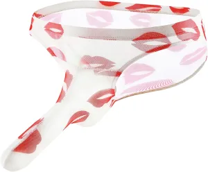 Men Elephant Thong Briefs Underwear Red Lip Sexy Sheer Mesh Bulge Pouch Bikini Thongs Lingerie Gifts