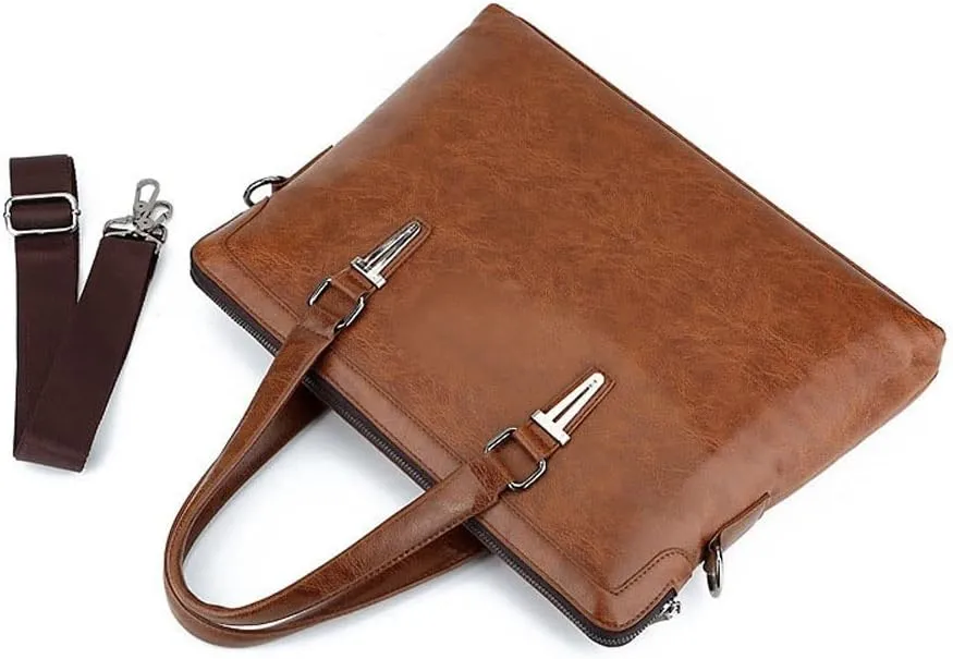 Men's Briefcase Totes Leather Men Laptop Handbags Messenger Bags for Male Handbag Office Business Bags (Color : Brown, Size : 42 * 32 * 7cm)