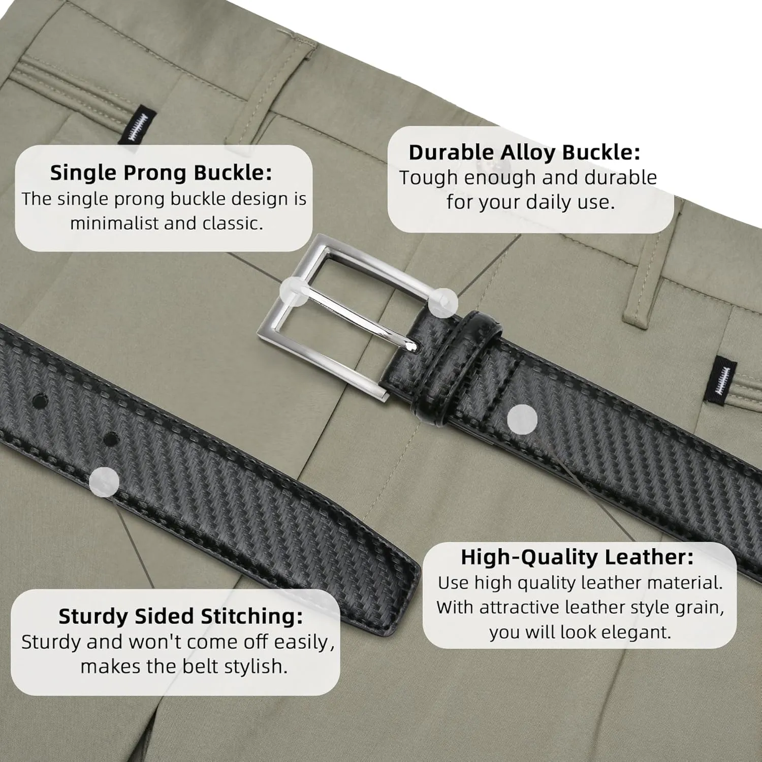 Mens Genuine Leather Dress Belt Classic Casual Belt with Single Prong Buckle for Jeans Pants Work and Business