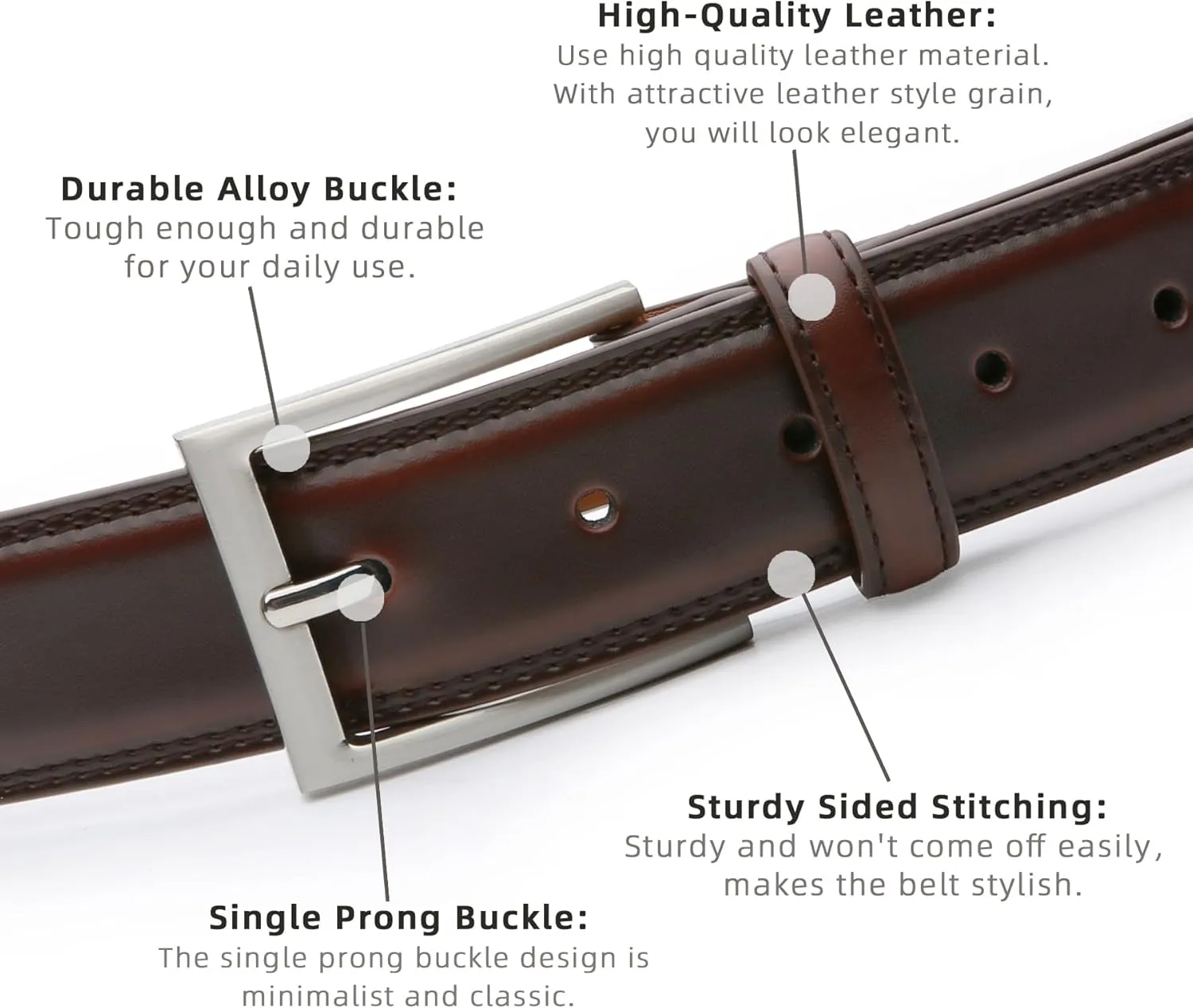 Mens Genuine Leather Dress Belt Classic Casual Belt with Single Prong Buckle for Jeans Pants Work and Business