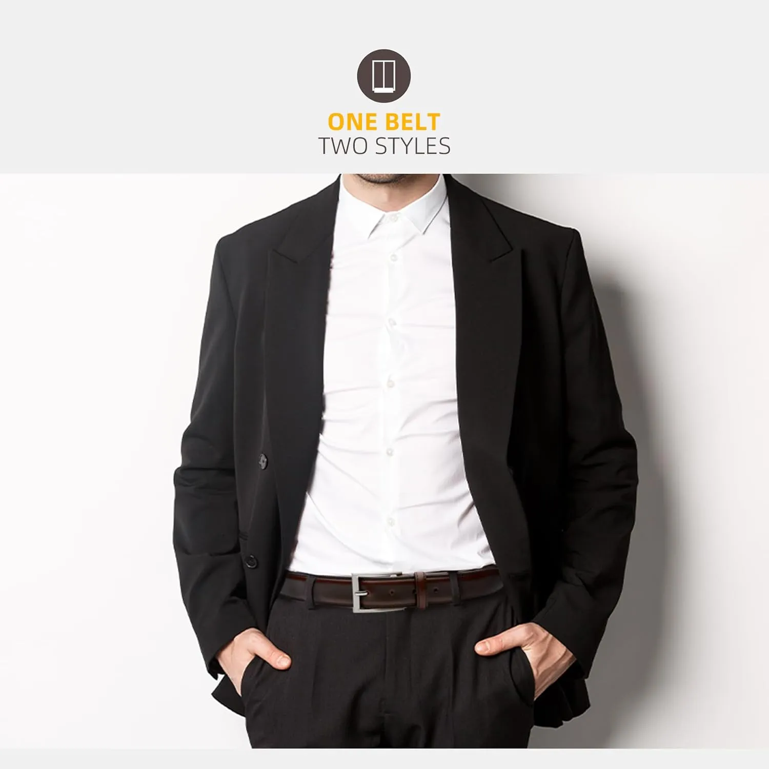 Mens Genuine Leather Dress Belt Classic Casual Belt with Single Prong Buckle for Jeans Pants Work and Business