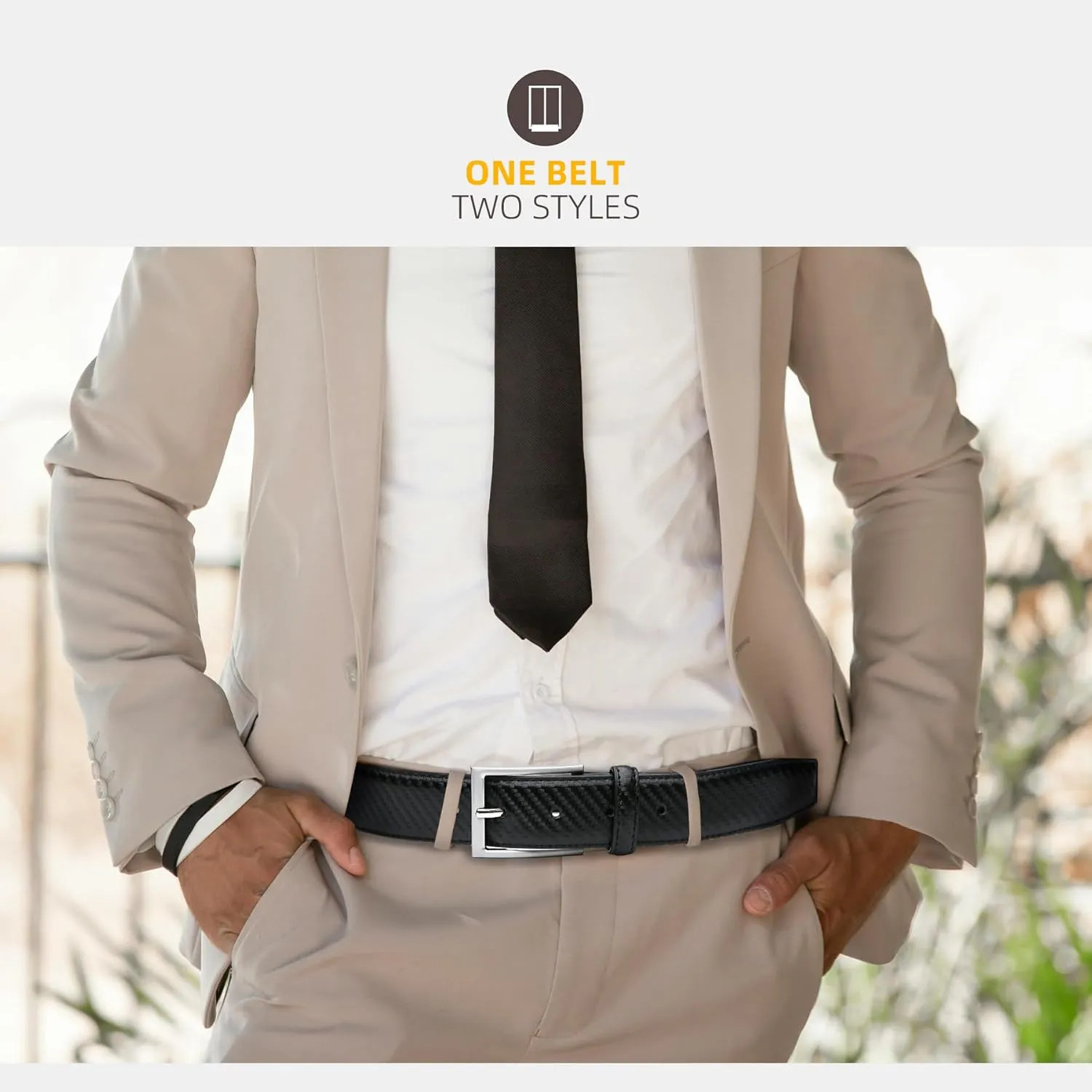 Mens Genuine Leather Dress Belt Classic Casual Belt with Single Prong Buckle for Jeans Pants Work and Business