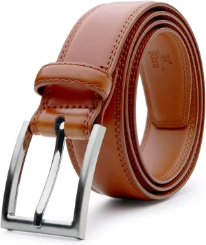 Mens Genuine Leather Dress Belt Classic Casual Belt with Single Prong Buckle for Jeans Pants Work and Business