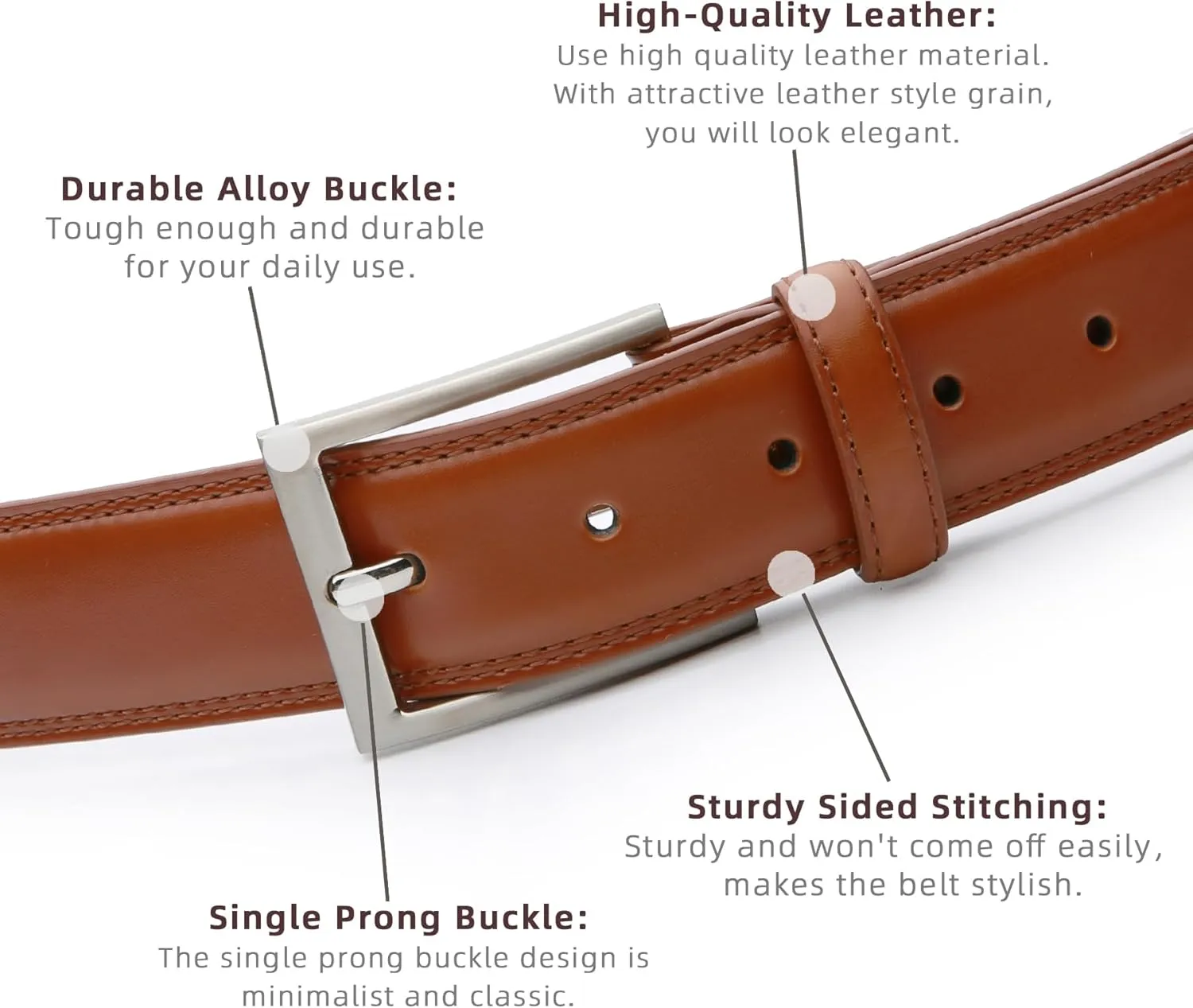Mens Genuine Leather Dress Belt Classic Casual Belt with Single Prong Buckle for Jeans Pants Work and Business