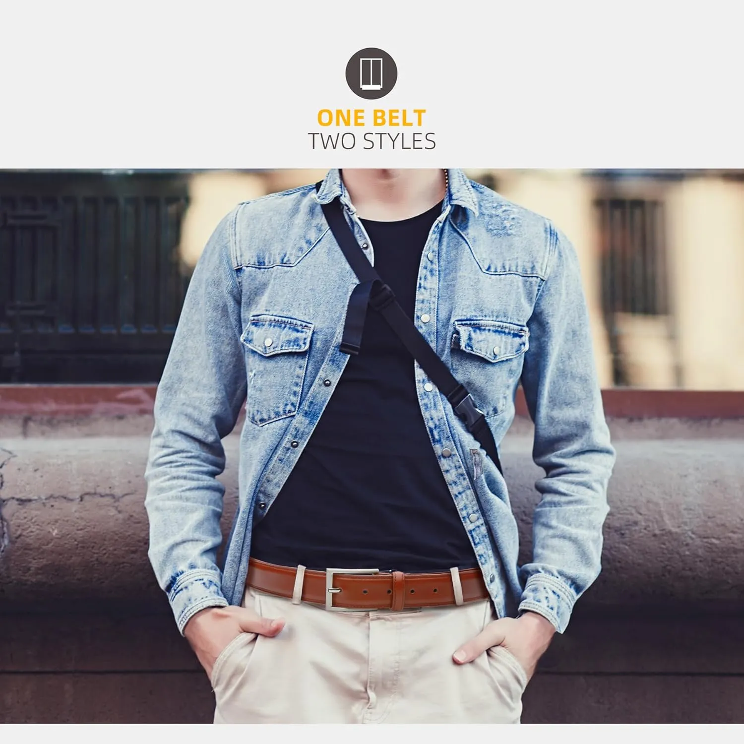 Mens Genuine Leather Dress Belt Classic Casual Belt with Single Prong Buckle for Jeans Pants Work and Business