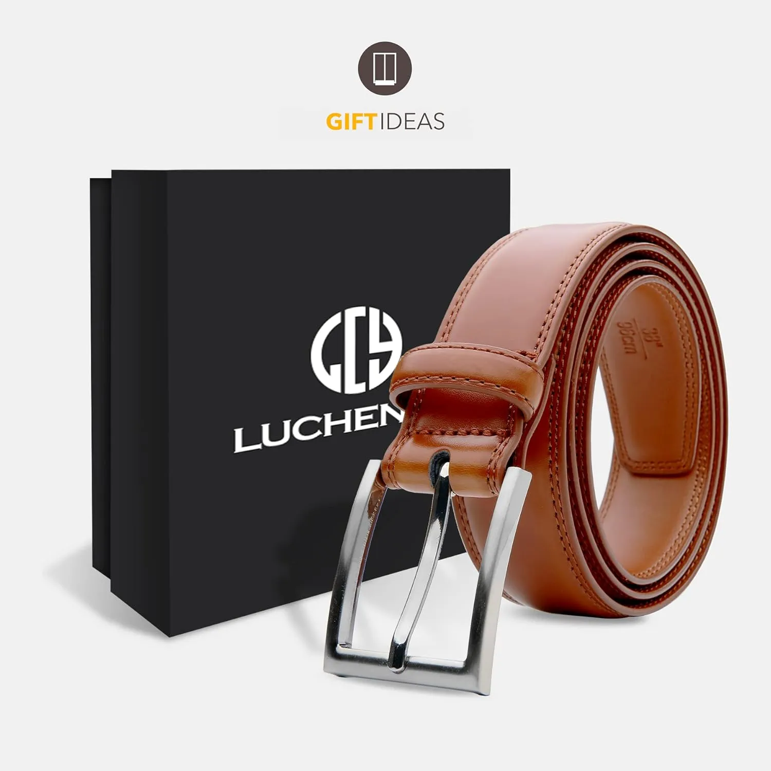 Mens Genuine Leather Dress Belt Classic Casual Belt with Single Prong Buckle for Jeans Pants Work and Business