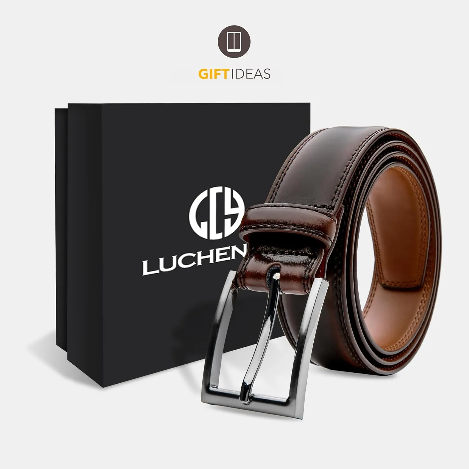 Mens Genuine Leather Dress Belt Classic Casual Belt with Single Prong Buckle for Jeans Pants Work and Business