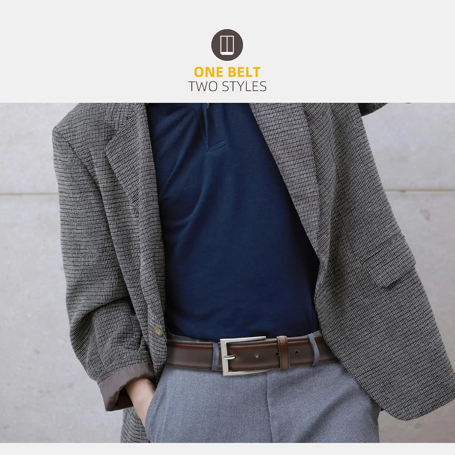 Mens Genuine Leather Dress Belt Classic Casual Belt with Single Prong Buckle for Jeans Pants Work and Business
