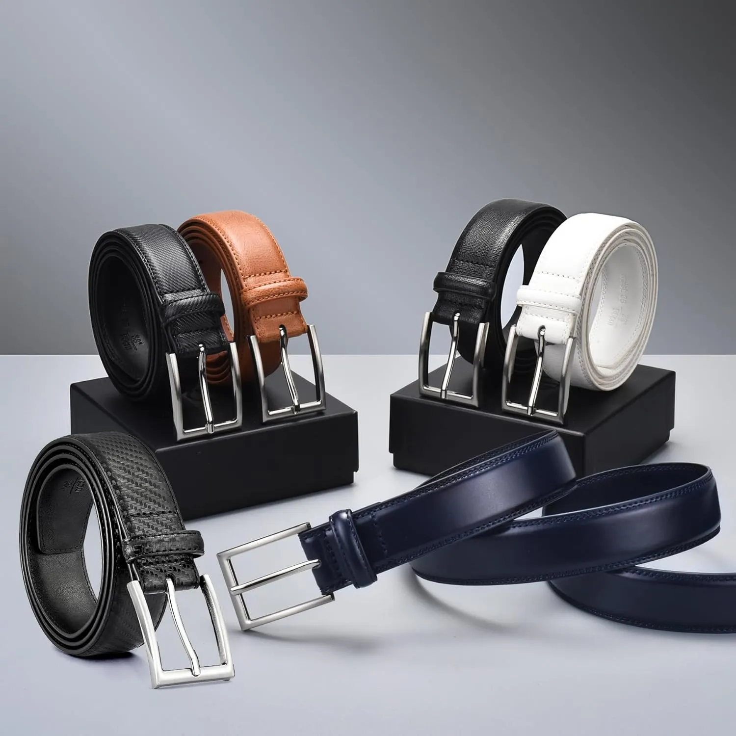 Mens Genuine Leather Dress Belt Classic Casual Belt with Single Prong Buckle for Jeans Pants Work and Business