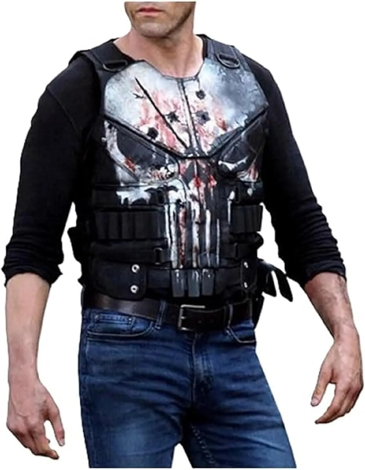Mens Punisher Frank Castle Skull Logo Leather Vest