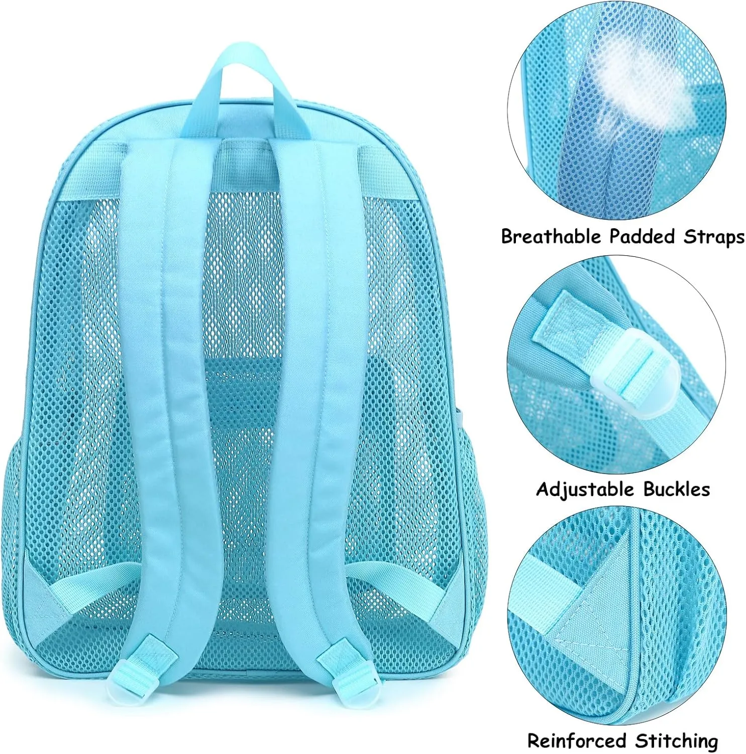 Mesh Backpack for School, Girls Boys See Through College Backpacks Heavy Duty Semi-Transparent Women Wen Bookbag for Swimming Travel Beach Hiking (Light Blue)