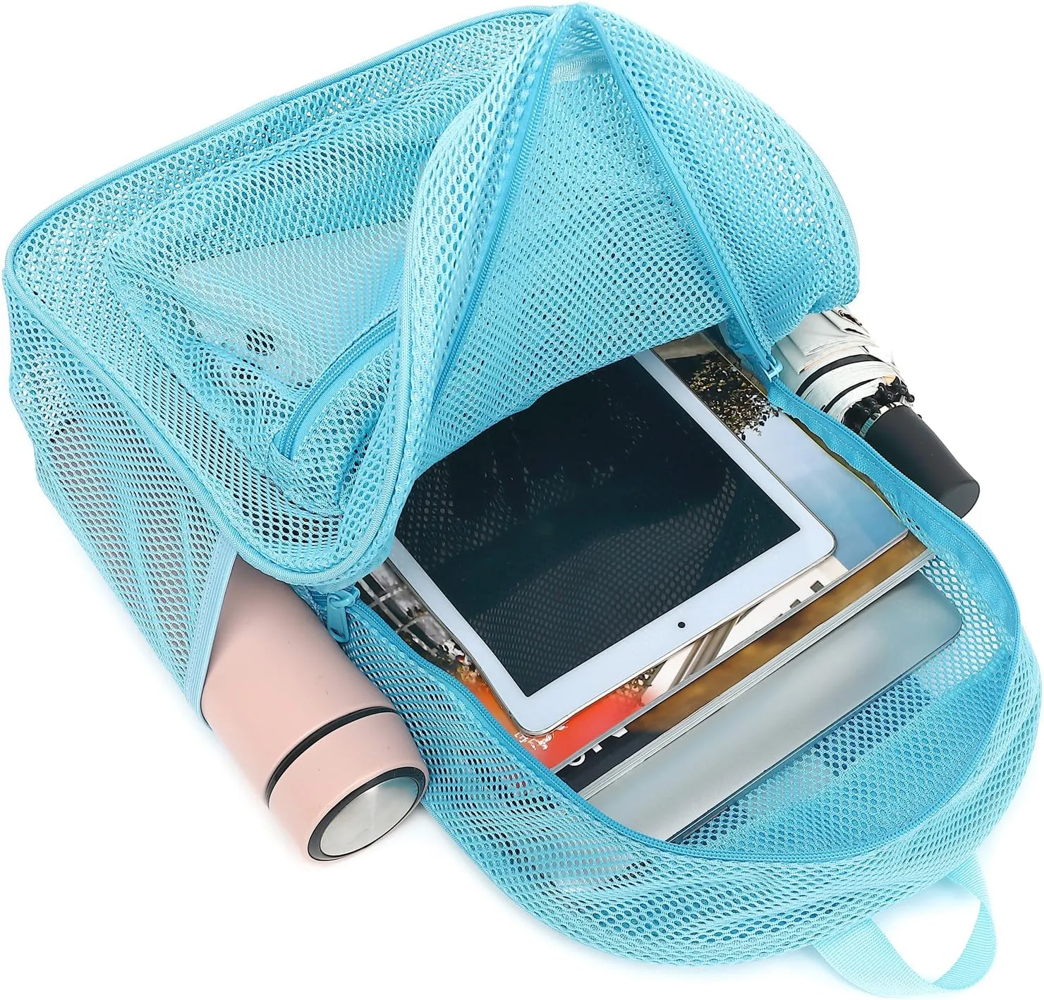 Mesh Backpack for School, Girls Boys See Through College Backpacks Heavy Duty Semi-Transparent Women Wen Bookbag for Swimming Travel Beach Hiking (Light Blue)