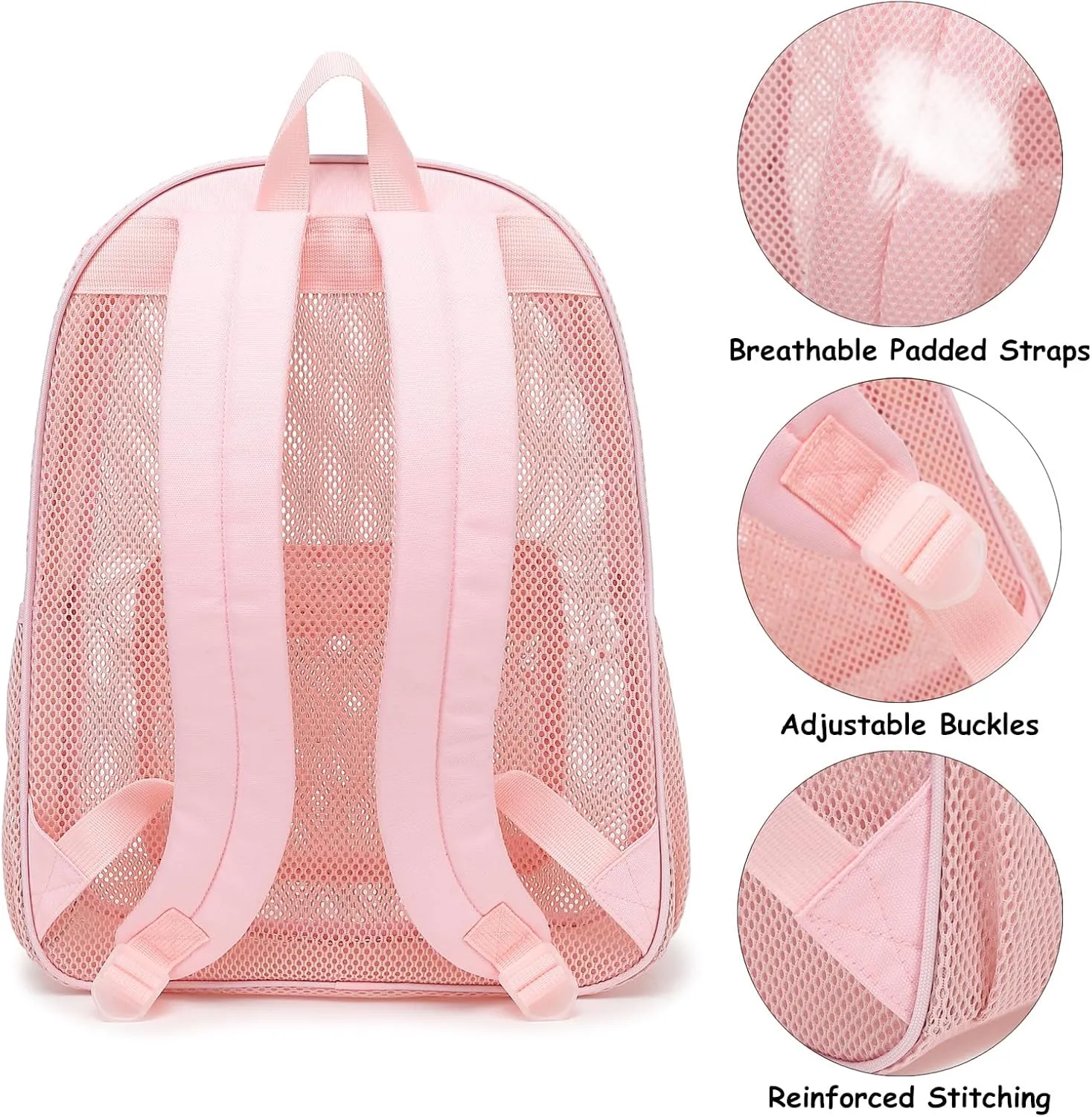 Mesh Backpack for School, Girls Boys See Through College Backpacks Heavy Duty Semi-Transparent Women Wen Bookbag for Swimming Travel Beach Hiking (Light Pink)