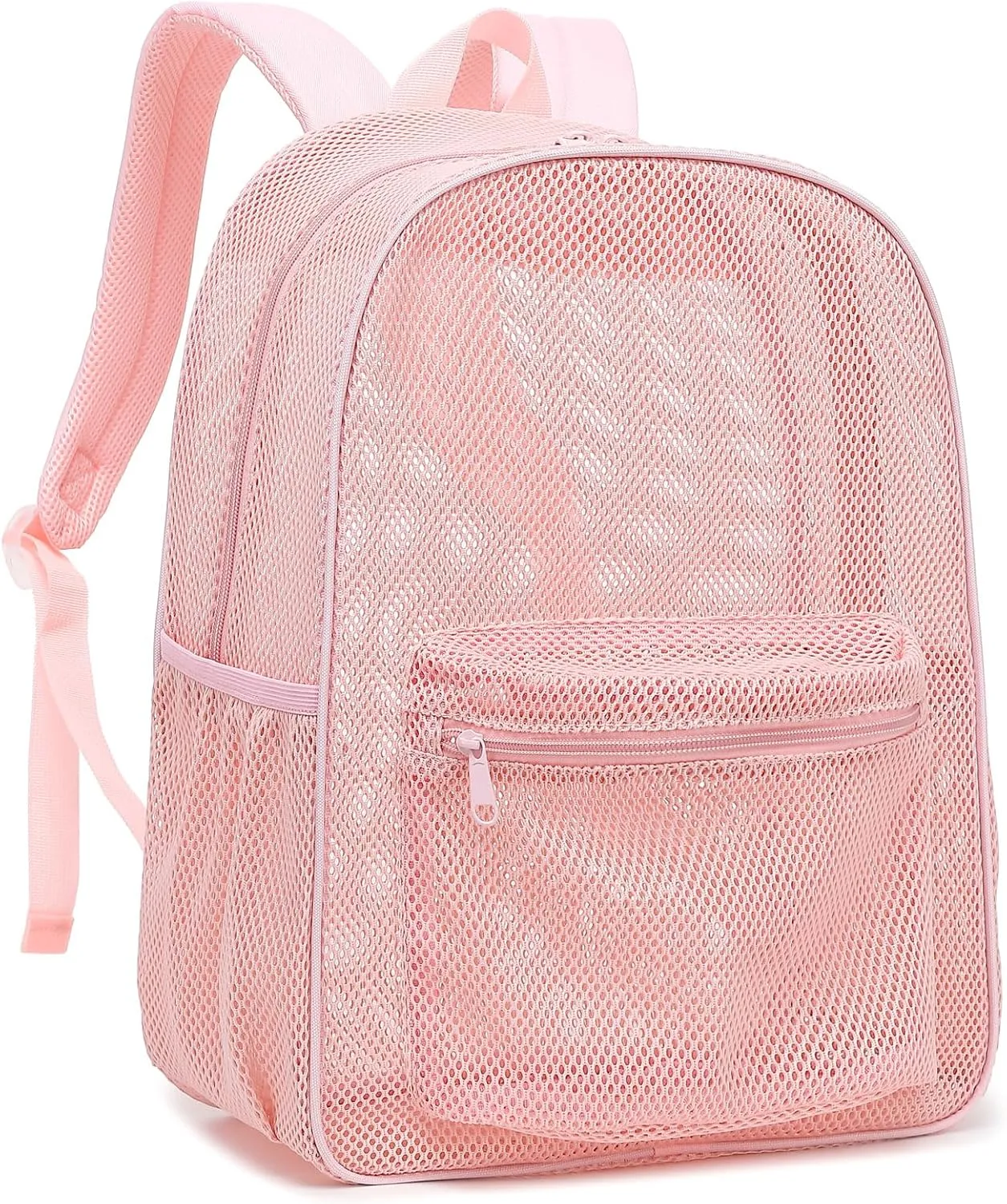 Mesh Backpack for School, Girls Boys See Through College Backpacks Heavy Duty Semi-Transparent Women Wen Bookbag for Swimming Travel Beach Hiking (Light Pink)
