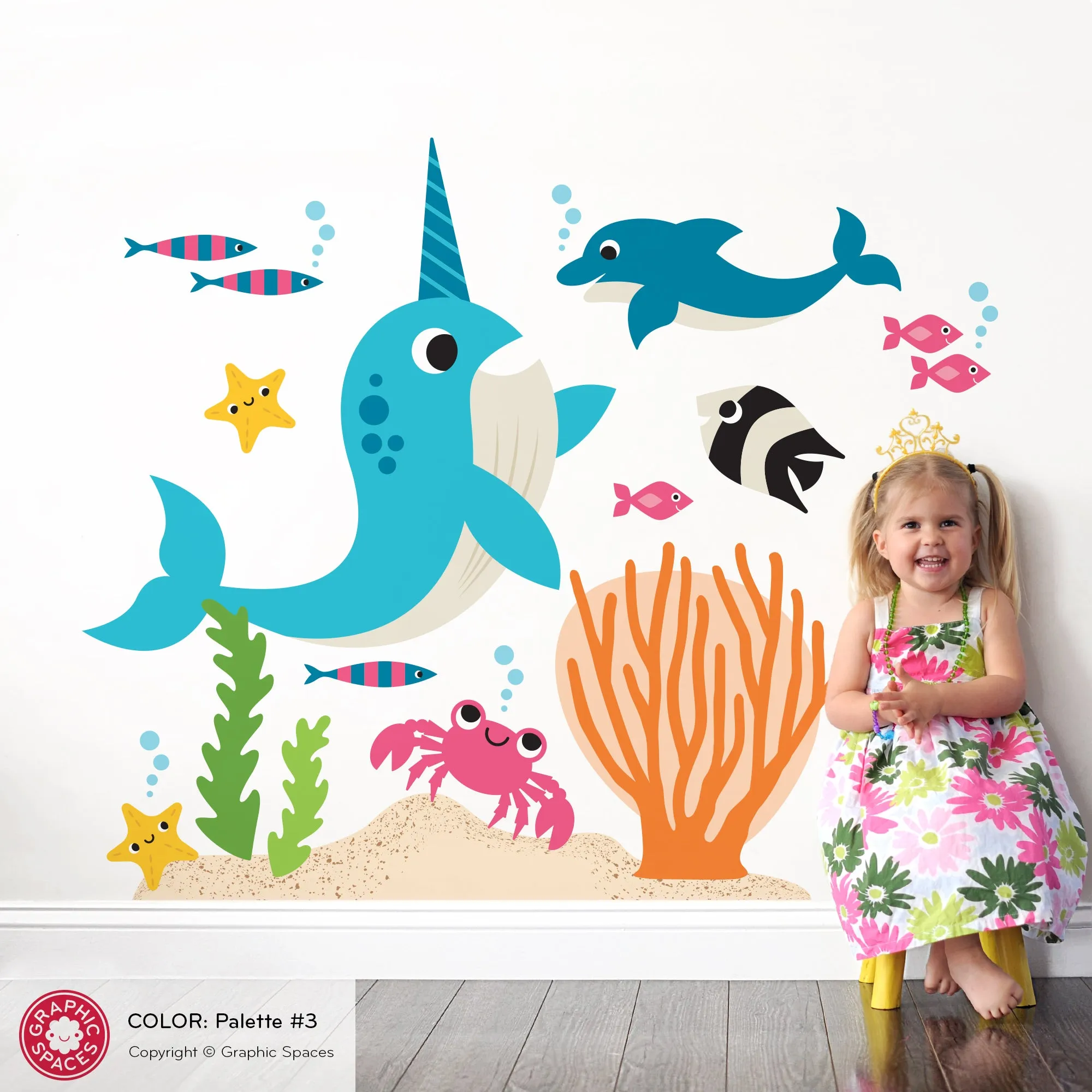 Narwhal & Ocean Friends Fabric Wall Decal
