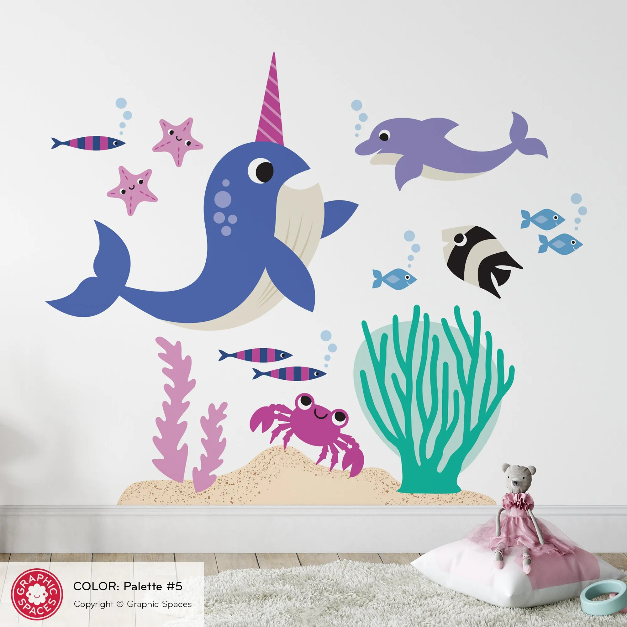 Narwhal & Ocean Friends Fabric Wall Decal