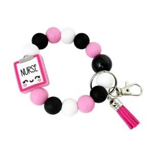 Nurse Keychain Gift - Silicone Beaded Wristlet - Car Key Ring Bracelet with Tassel - Handmade Present for Appreciation Week