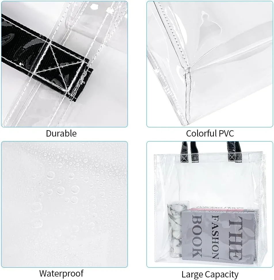 ONEART Stadium Clear Tote Bag, Portable PVC Handbag with Handles, Transparent Solid Construction