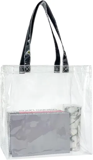 ONEART Stadium Clear Tote Bag, Portable PVC Handbag with Handles, Transparent Solid Construction