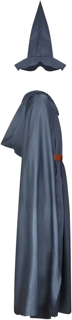 Pagan Tunic Costume Wizard Cloak Robe with Hat Full Set Halloween Cosplay Costume Gray Adult