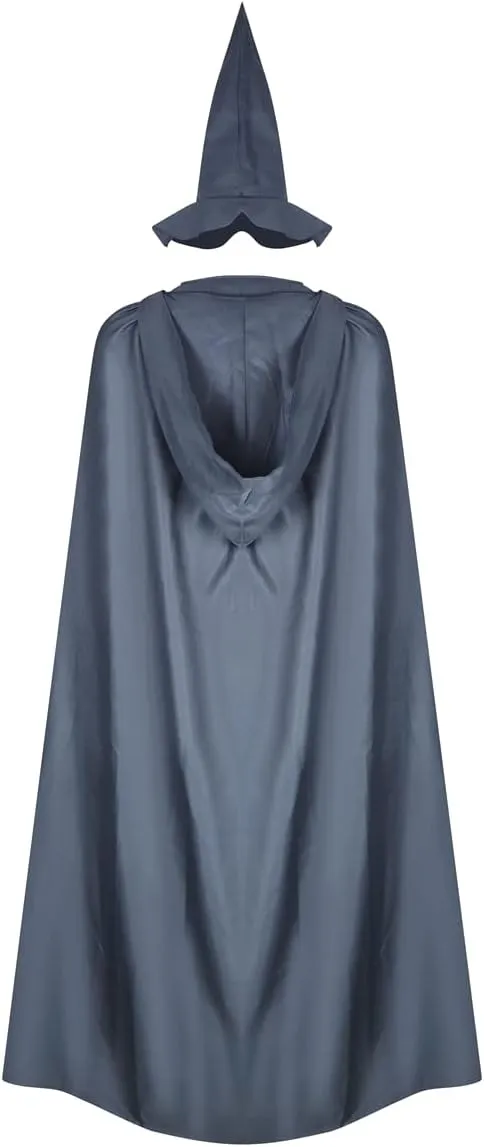 Pagan Tunic Costume Wizard Cloak Robe with Hat Full Set Halloween Cosplay Costume Gray Adult