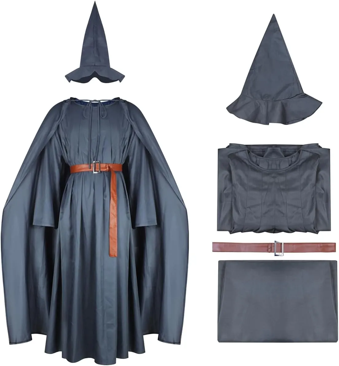 Pagan Tunic Costume Wizard Cloak Robe with Hat Full Set Halloween Cosplay Costume Gray Adult
