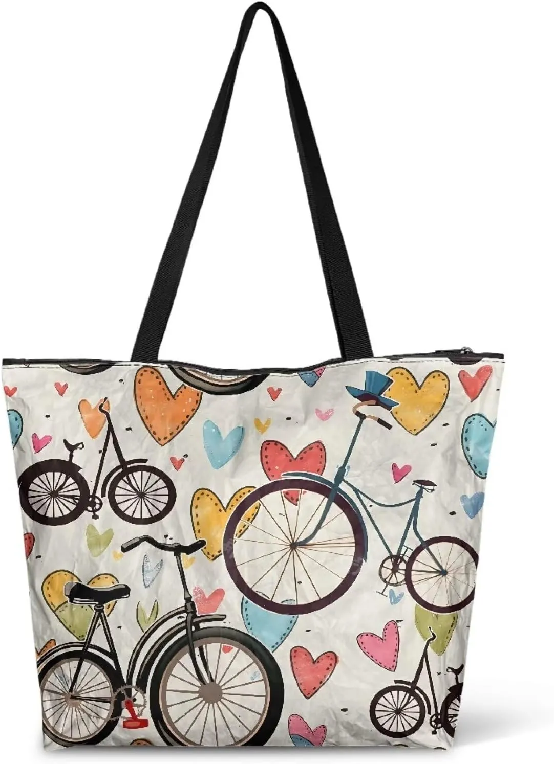 Paper Bag Shoulder Bag with Zippers, Butterfly Flowers Lightweight Large Shopping Beach Totes Bags Book Tote