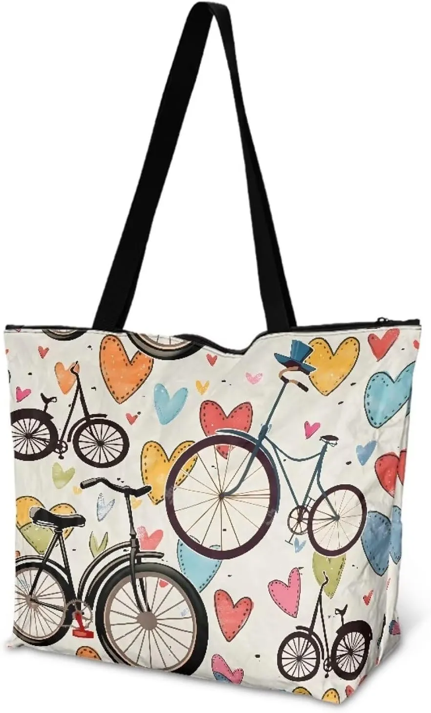Paper Bag Shoulder Bag with Zippers, Butterfly Flowers Lightweight Large Shopping Beach Totes Bags Book Tote