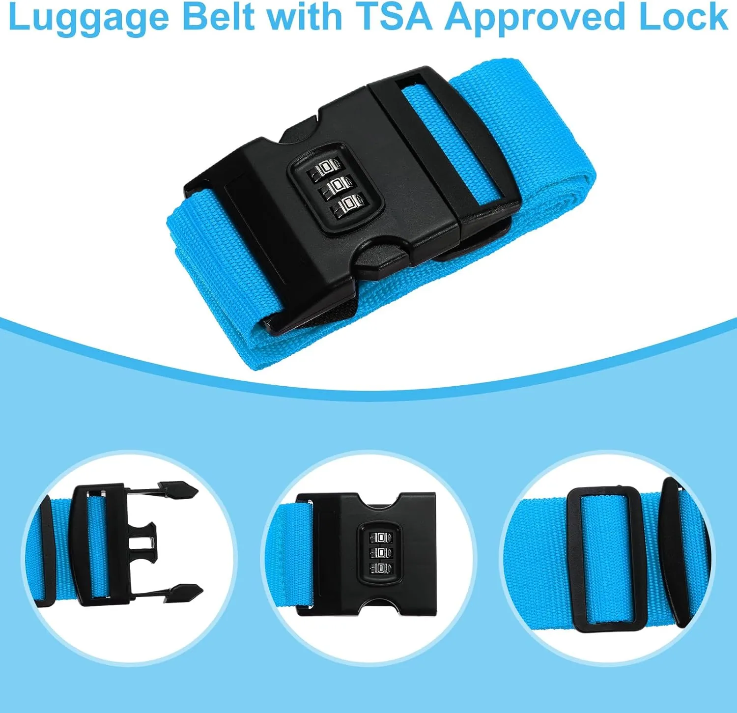 PATIKIL Luggage Straps, 4 Pack Suitcase Straps Adjustable Luggage Belts Strap with Combination Lock for Luggage Suitcases Travel, Light Blue