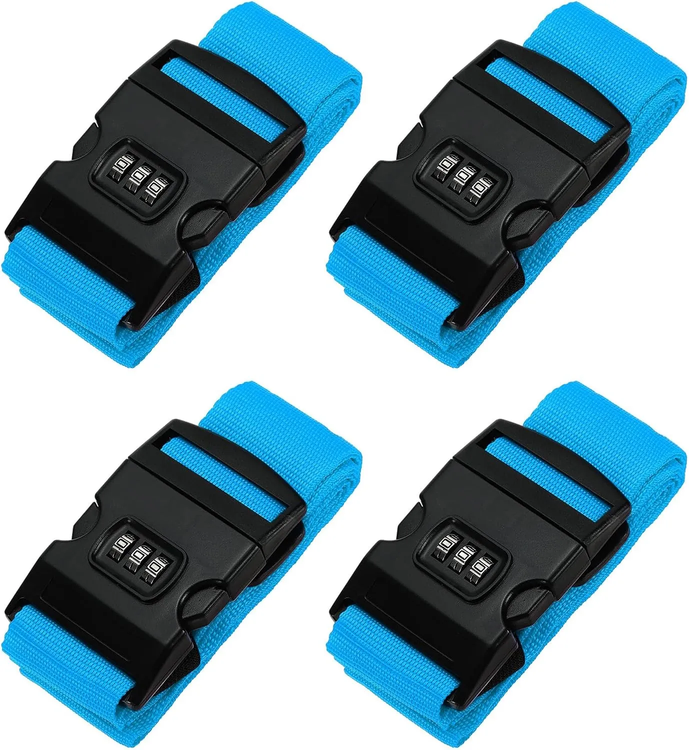 PATIKIL Luggage Straps, 4 Pack Suitcase Straps Adjustable Luggage Belts Strap with Combination Lock for Luggage Suitcases Travel, Light Blue