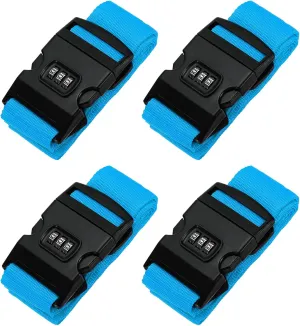 PATIKIL Luggage Straps, 4 Pack Suitcase Straps Adjustable Luggage Belts Strap with Combination Lock for Luggage Suitcases Travel, Light Blue