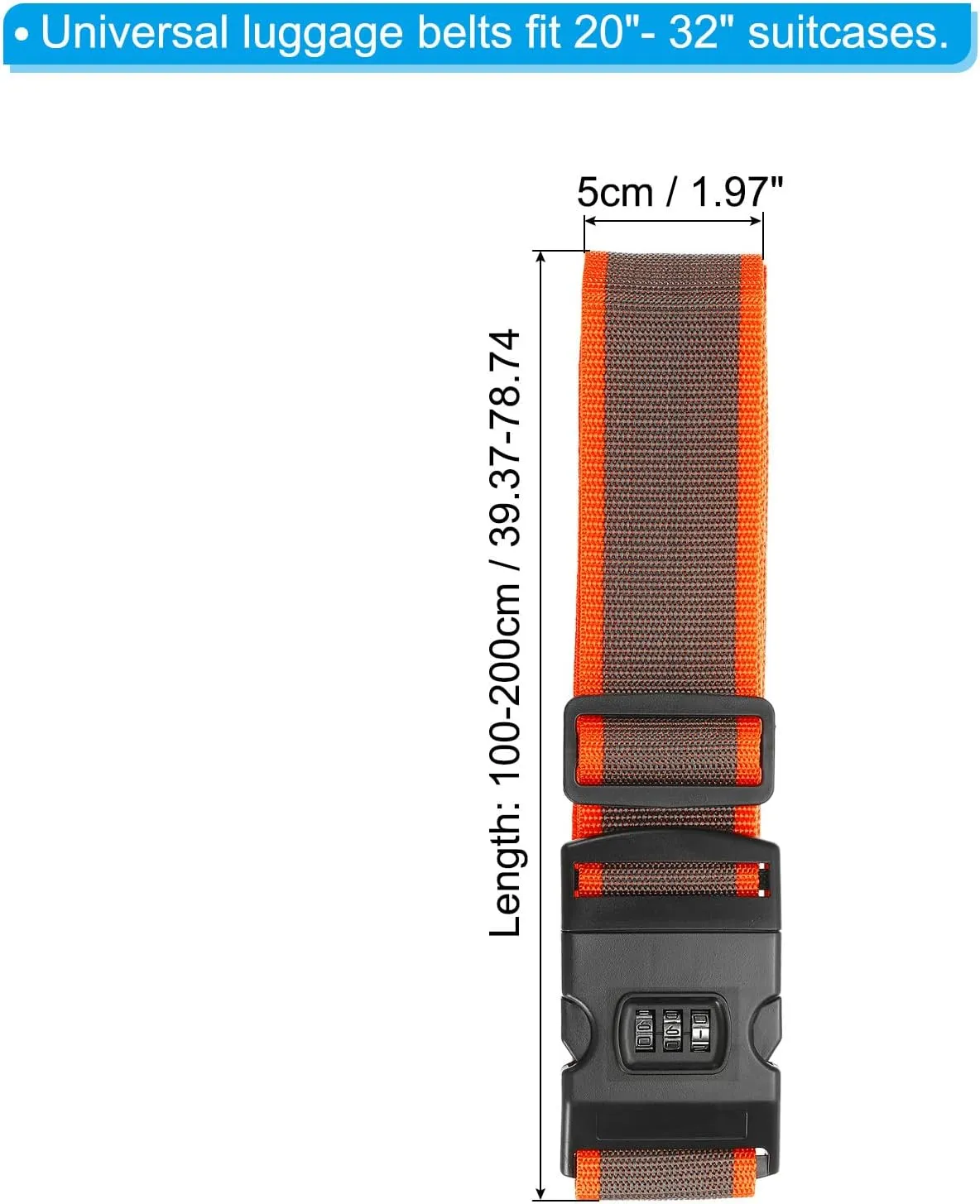 PATIKIL Luggage Straps, Suitcase Straps Adjustable Luggage Belts Strap with Combination Lock for Luggage Suitcases Travel, Gray Orange