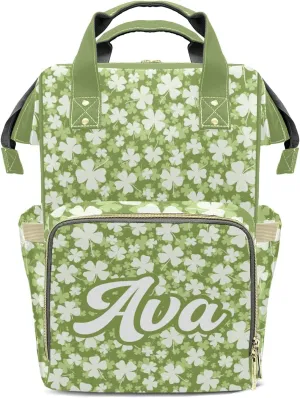 Personalized Clover Diaper Bag Shoulder Backpacks with Name Nursing Bags for Boys Girls