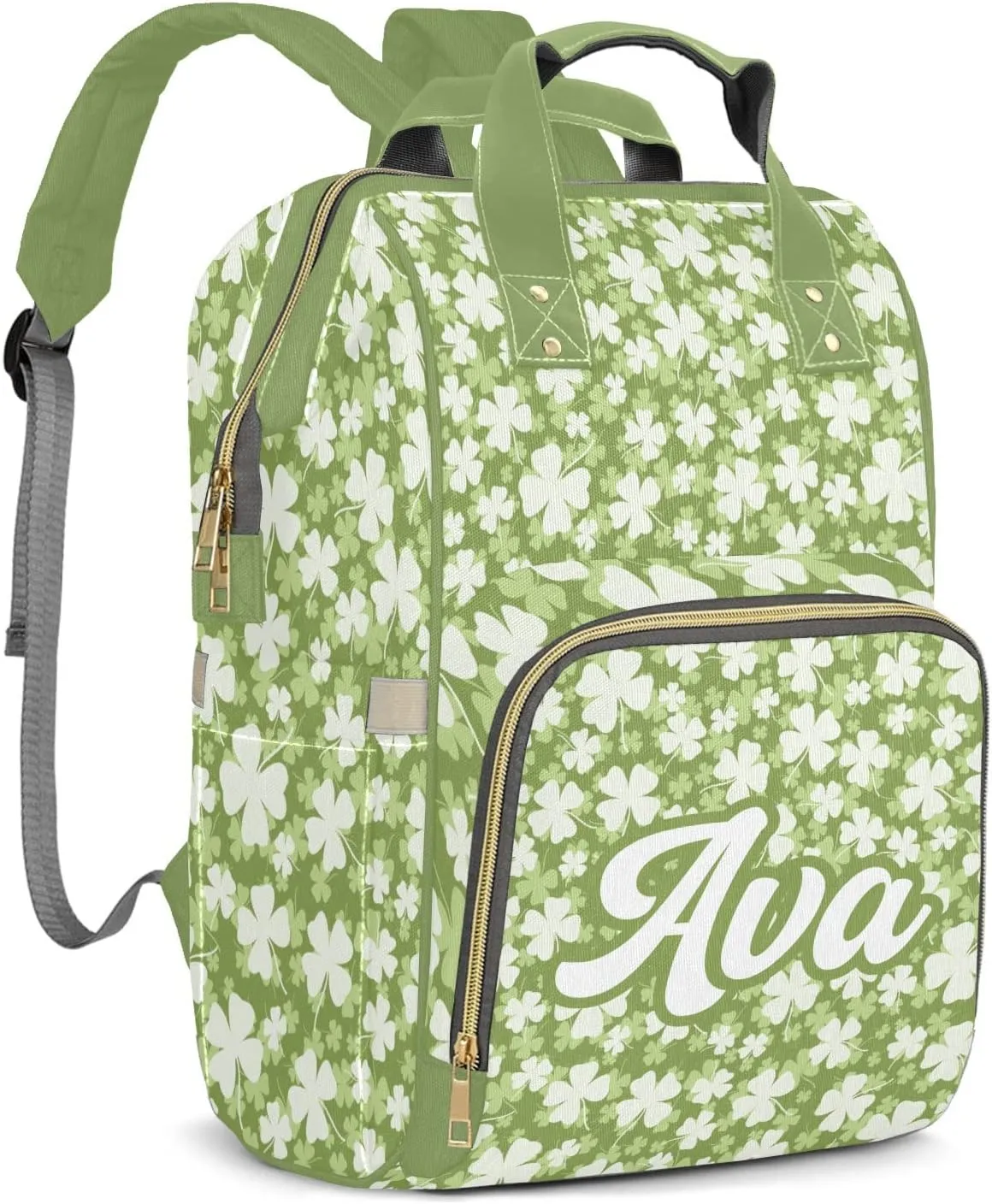 Personalized Clover Diaper Bag Shoulder Backpacks with Name Nursing Bags for Boys Girls