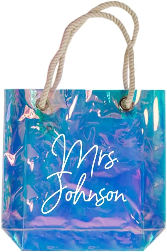 Personalized Neon Clear Tote Bag with Rope Handles Made in the USA for Wedding, Bachelorette Party & Travel