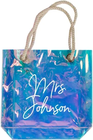 Personalized Neon Clear Tote Bag with Rope Handles Made in the USA for Wedding, Bachelorette Party & Travel
