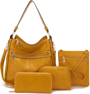 Purses For Women Handbags And Wallet Set Large Hobo Crossbody Bag Ladies Purse Totes 4 PCS Yellow