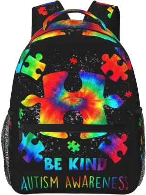 Puzzle Pieces Tie Dye Autism Awareness Backpack Double Shoulder Bag 15 Inch Laptop Bagpack for Hiking Work Camping Travel