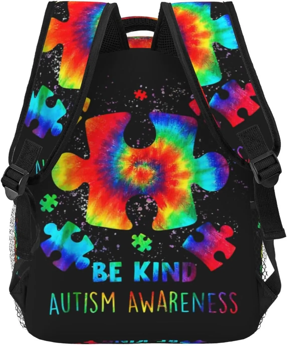 Puzzle Pieces Tie Dye Autism Awareness Backpack Double Shoulder Bag 15 Inch Laptop Bagpack for Hiking Work Camping Travel