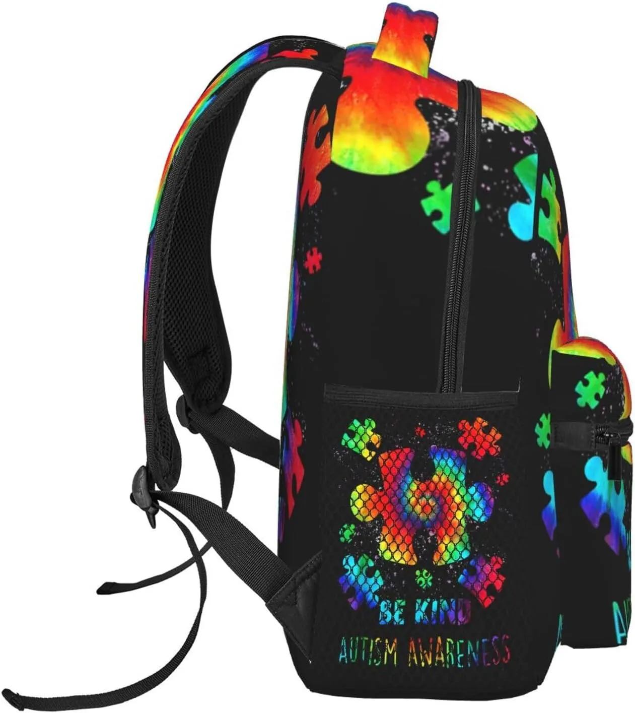Puzzle Pieces Tie Dye Autism Awareness Backpack Double Shoulder Bag 15 Inch Laptop Bagpack for Hiking Work Camping Travel