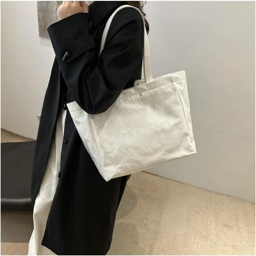 PVC Tote Bag for Women Clear Totes Bags Large Plastic Carry All Bag Kraft Paper Hobo Shoulder Handbag for Work Travel