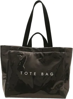 PVC Tote Bag for Women Clear Totes Bags Large Plastic Carry All Bag Kraft Paper Hobo Shoulder Handbag for Work Travel