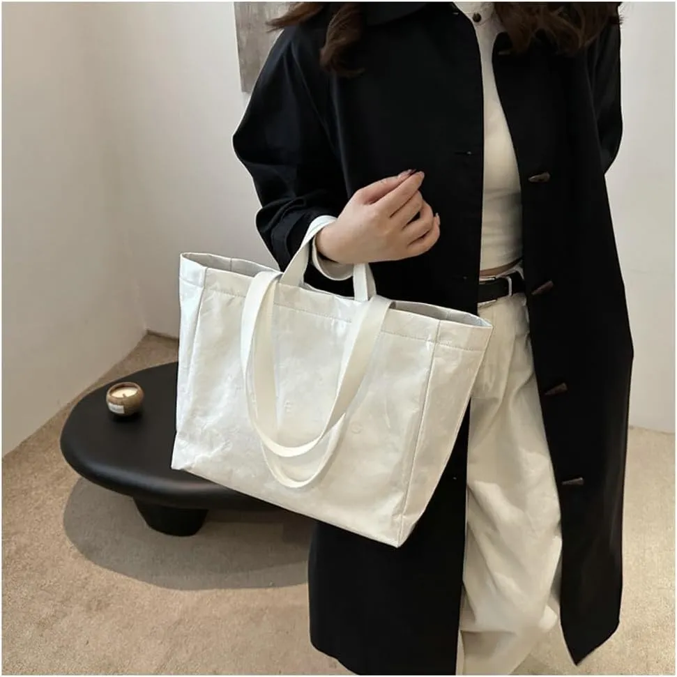 PVC Tote Bag for Women Clear Totes Bags Large Plastic Carry All Bag Kraft Paper Hobo Shoulder Handbag for Work Travel