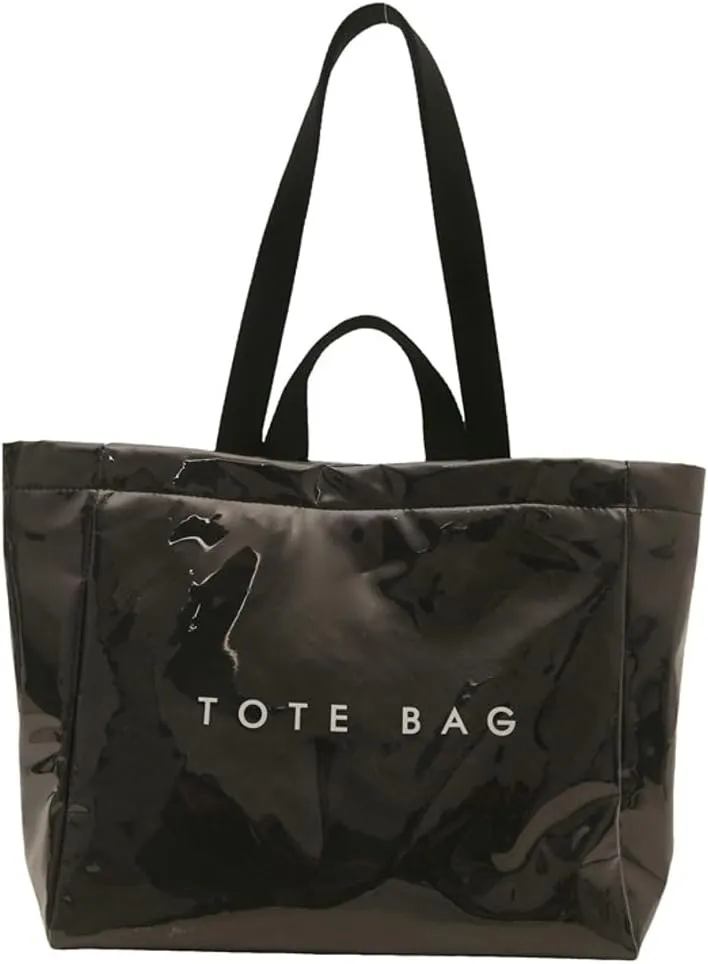 PVC Tote Bag for Women Clear Totes Bags Large Plastic Carry All Bag Kraft Paper Hobo Shoulder Handbag for Work Travel