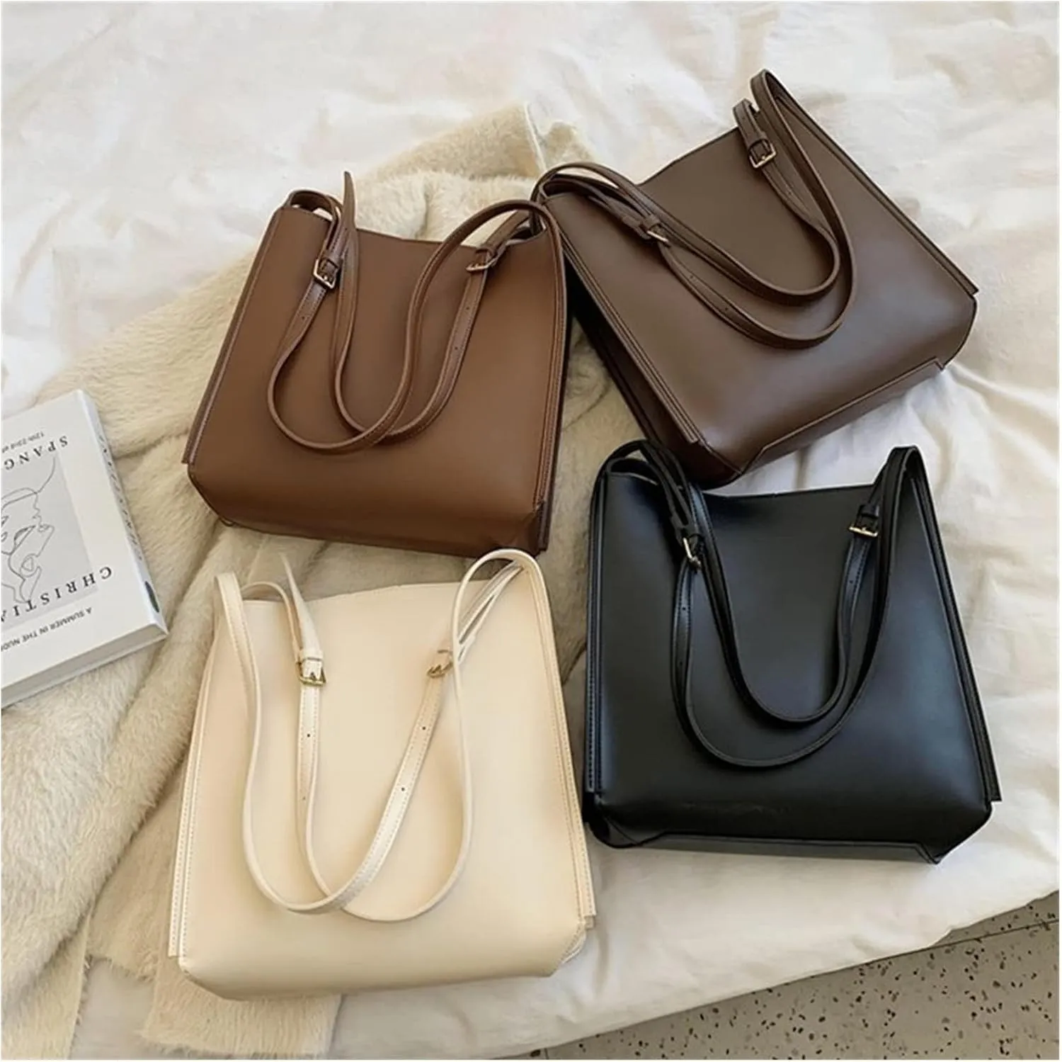 Quality Women Tote Bag Shoulder Leather Handbag Luxury Totes Large Capacity Solid Color Shopper Bag For Women