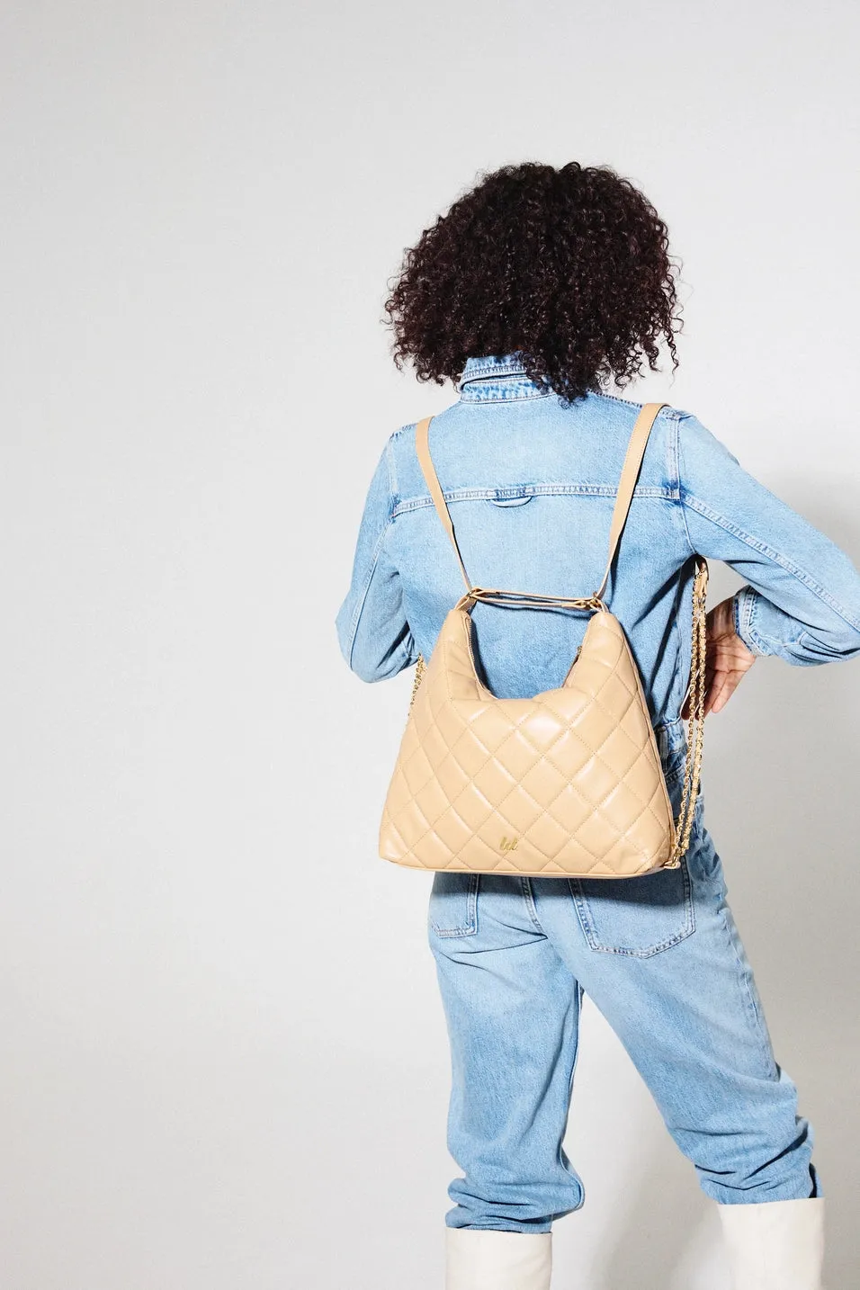 Quilted Dual Shoulder & Backpack Handbag